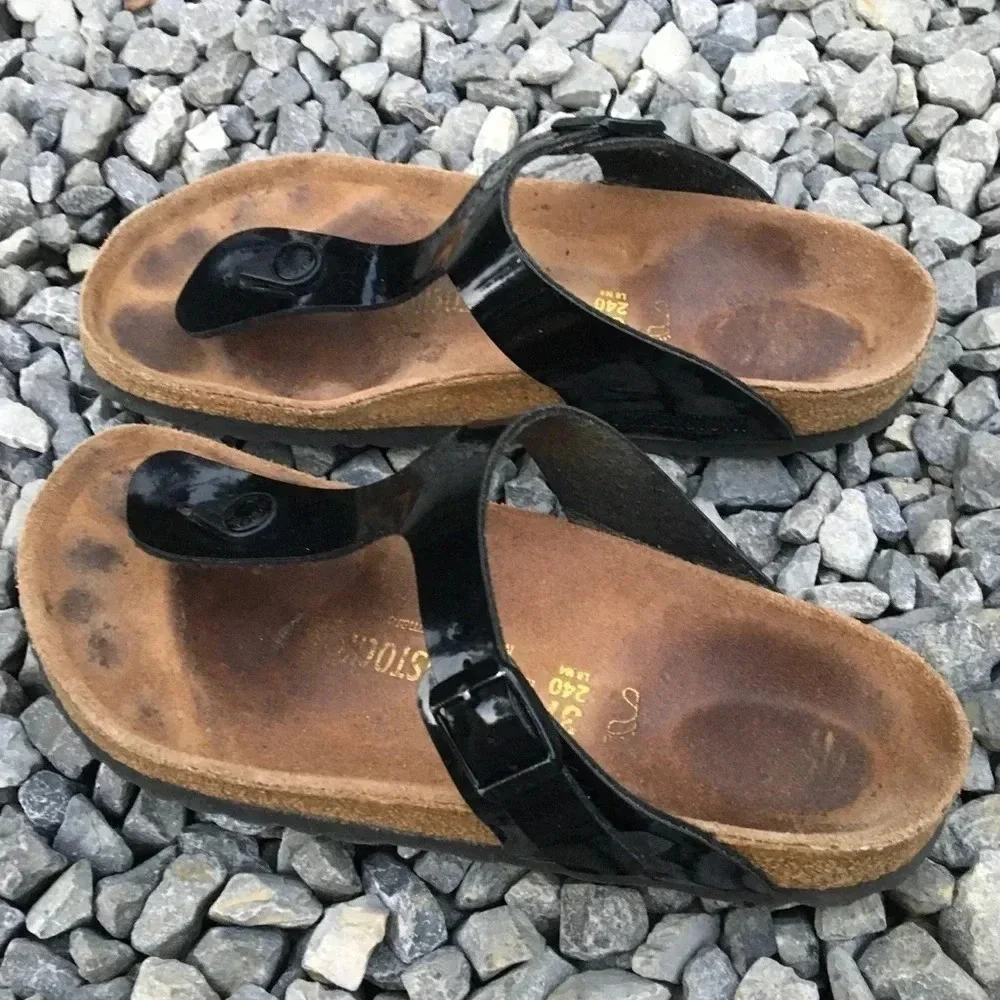 Birkenstock Gizeh Black Patent Leather Sandals 37